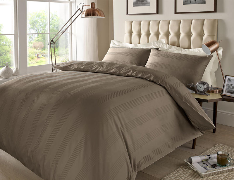 400 TC Multi Stripe Duvet Cover Set and Housewife Pillowcases Deep Taupe / Single - Exclusive Deals Ltd - Exclusive Deals