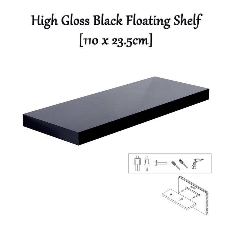 High Gloss Floating Shelf Assorted 30/40/60/80/110cm Black / 110 x 23.5cm - Exclusive Deals Ltd - Exclusive Deals