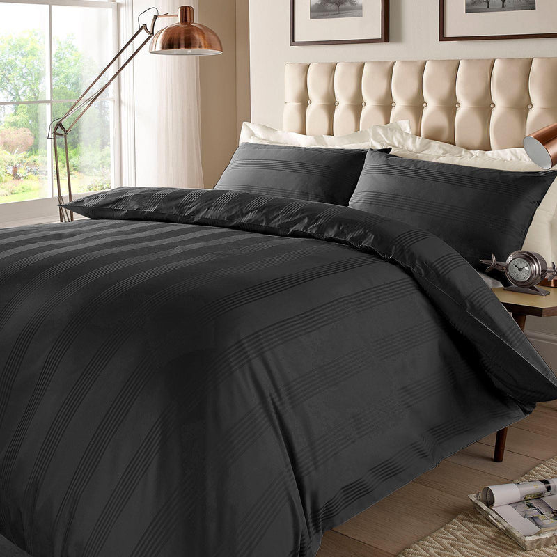 400 TC Multi Stripe Duvet Cover Set and Housewife Pillowcases Black / Single - Exclusive Deals Ltd - Exclusive Deals