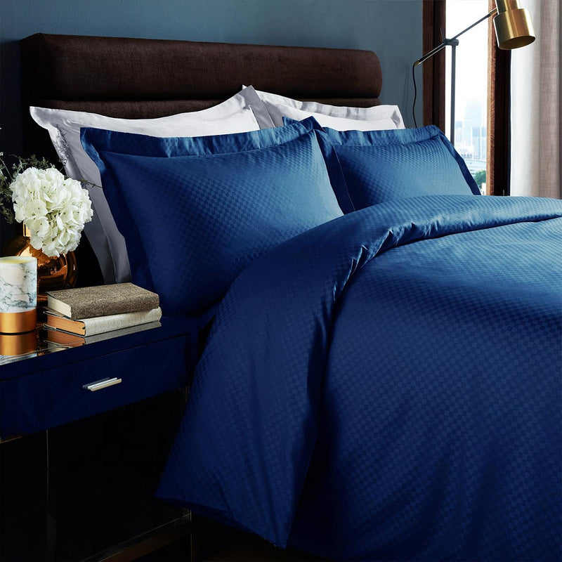350 TC Micro Check Duvet Cover And Housewife Pillowcases 100% Pure Cotton Blue / Single - Exclusive Deals Ltd - Exclusive Deals