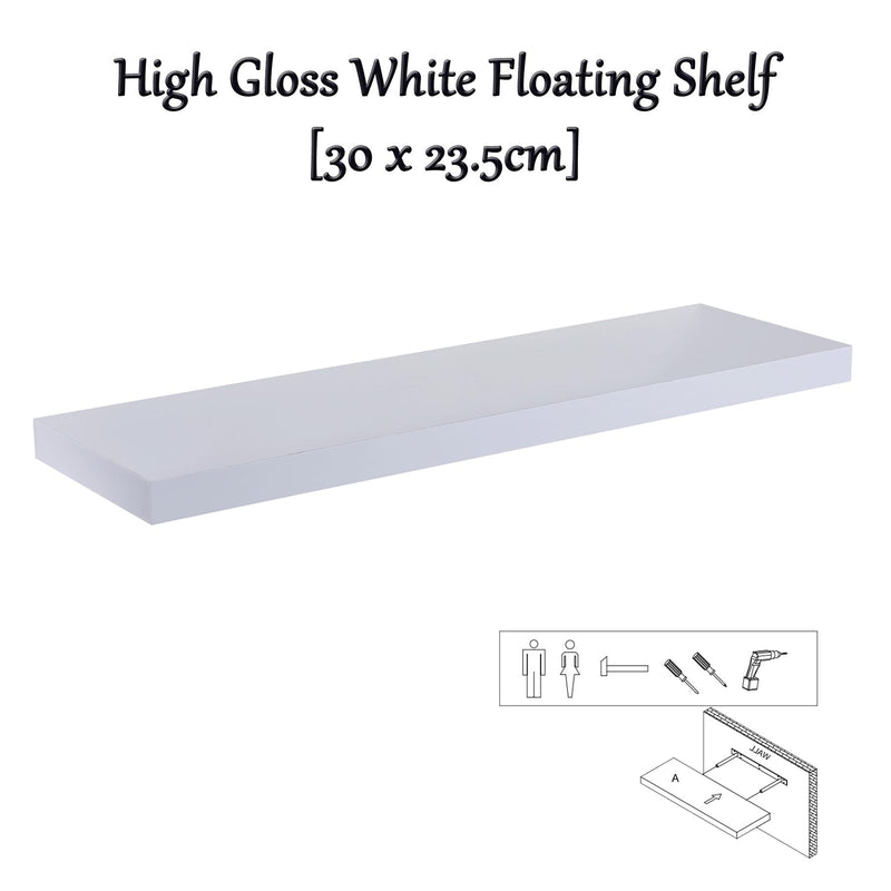 High Gloss Floating Shelf Assorted 30/40/60/80/110cm White / 30 x 23.5cm - Exclusive Deals Ltd - Exclusive Deals