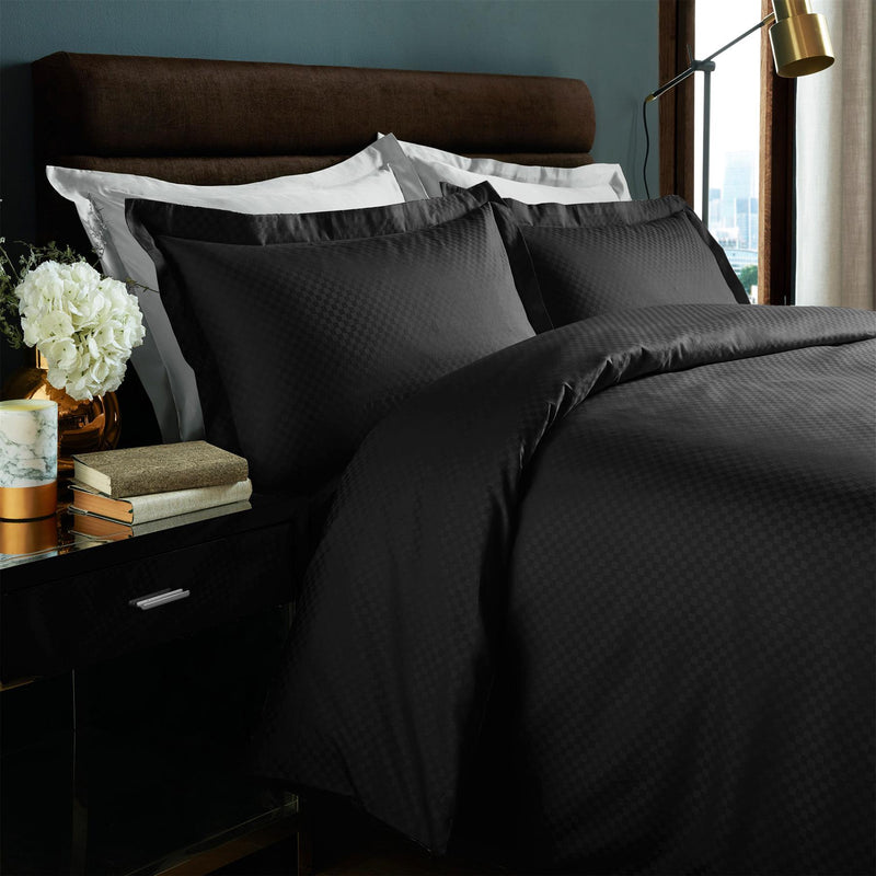 350 TC Micro Check Duvet Cover And Housewife Pillowcases 100% Pure Cotton Black / Single - Exclusive Deals Ltd - Exclusive Deals