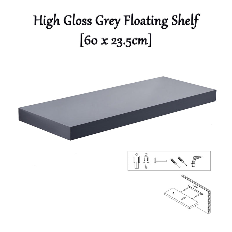 High Gloss Floating Shelf Assorted 30/40/60/80/110cm Grey / 60 x 23.5cm - Exclusive Deals Ltd - Exclusive Deals
