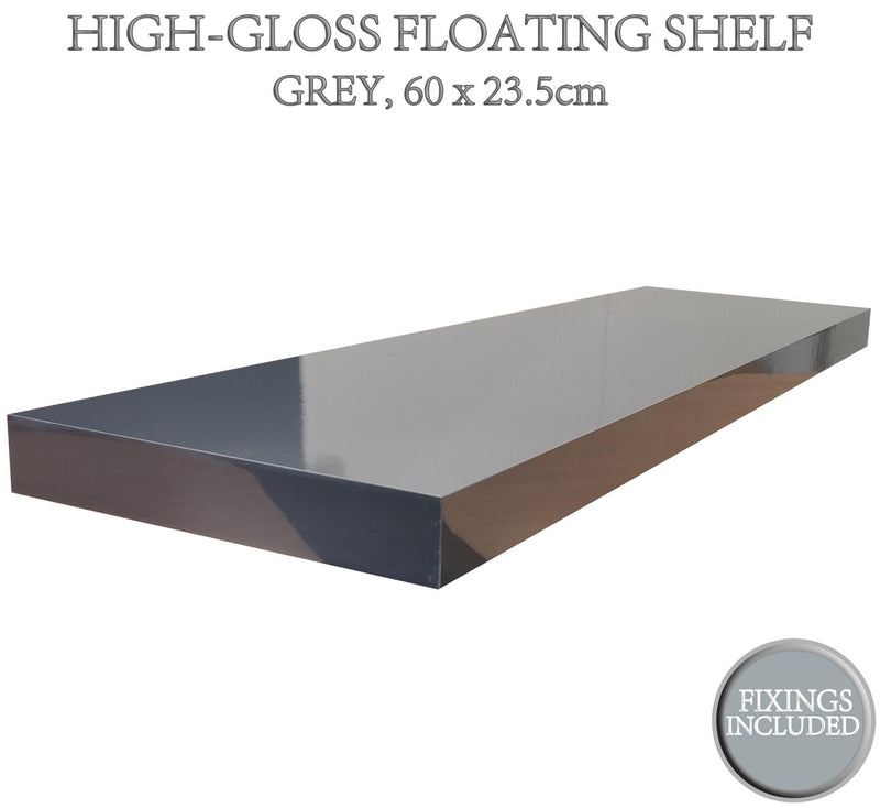 Modern High Gloss Grey Floating Shelves - Explore Sizes Here!