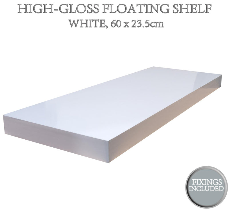 High Gloss Floating Shelf Assorted 30/40/60/80/110cm White / 60 x 23.5cm - Exclusive Deals Ltd - Exclusive Deals