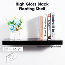 Sleek High Gloss Black Floating Shelf - Versatile Sizes Available