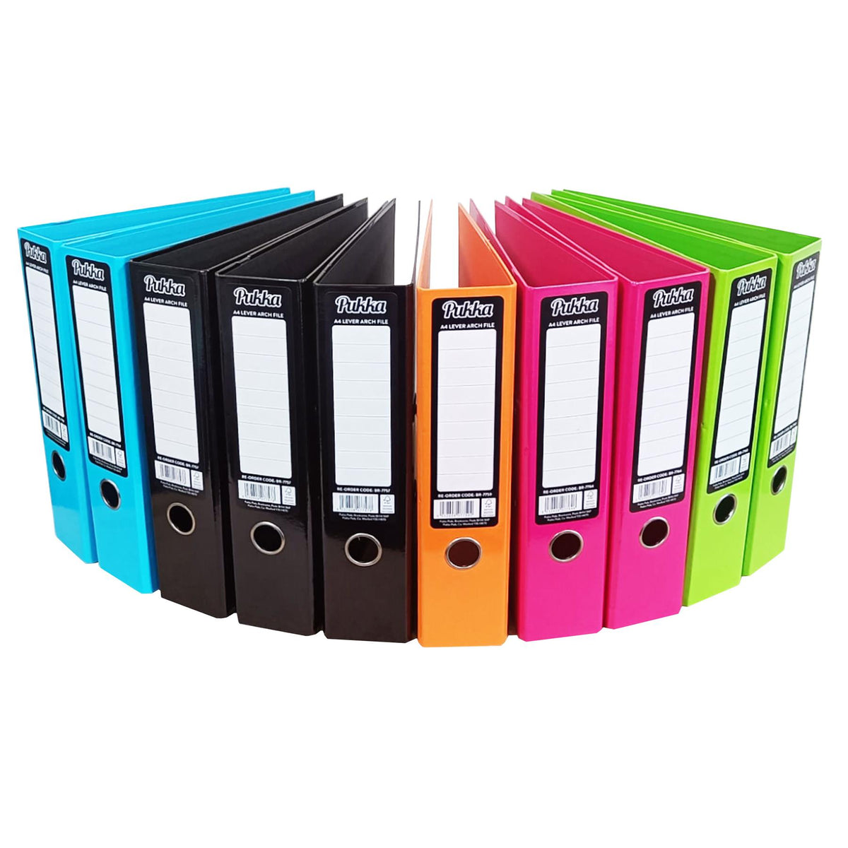 Pukka 5-Pack A4 Glossy Lever Arch Files – 75mm Spine, 2-Ring, Assorted Colors (Black, Purple, Pink, Navy, Blue)