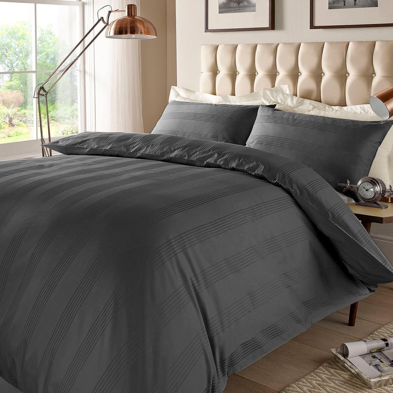 400 TC Multi Stripe Duvet Cover Set and Housewife Pillowcases Steel Grey / Single - Exclusive Deals Ltd - Exclusive Deals