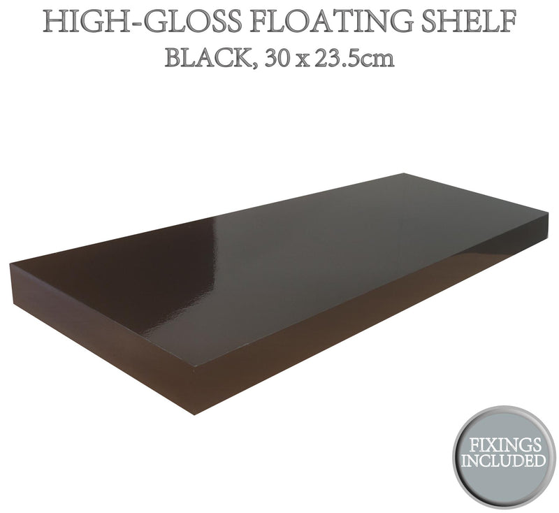 High Gloss Floating Shelf Assorted 30/40/60/80/110cm Black / 30 x 23.5cm - Exclusive Deals Ltd - Exclusive Deals