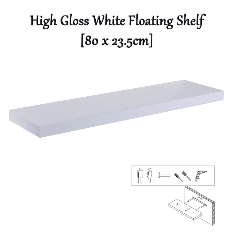 High Gloss Floating Shelf Assorted 30/40/60/80/110cm White / 80 x 23.5cm - Exclusive Deals Ltd - Exclusive Deals