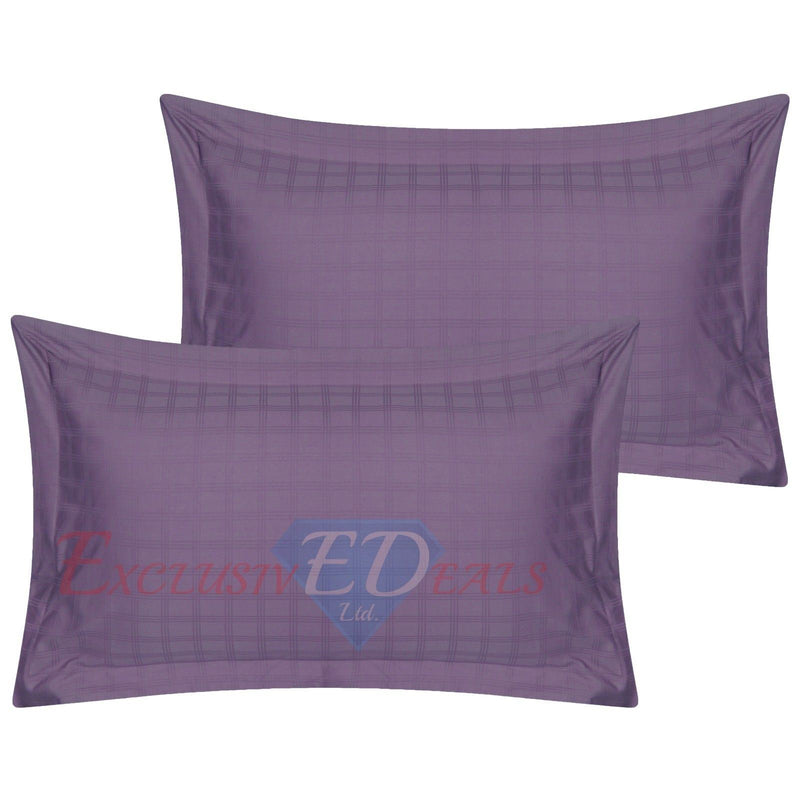 Luxury 400 TC Sateen Check Duvet Cover Bedding Set 100% Cotton High Quality 2 x Pillowcases / Oxford / Purple - Exclusive Deals Ltd - Exclusive Deals