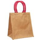 Mini Jute Bags Various Colours (H25xW24) Natural with Pink Handle - Exclusive Deals Ltd - Exclusive Deals