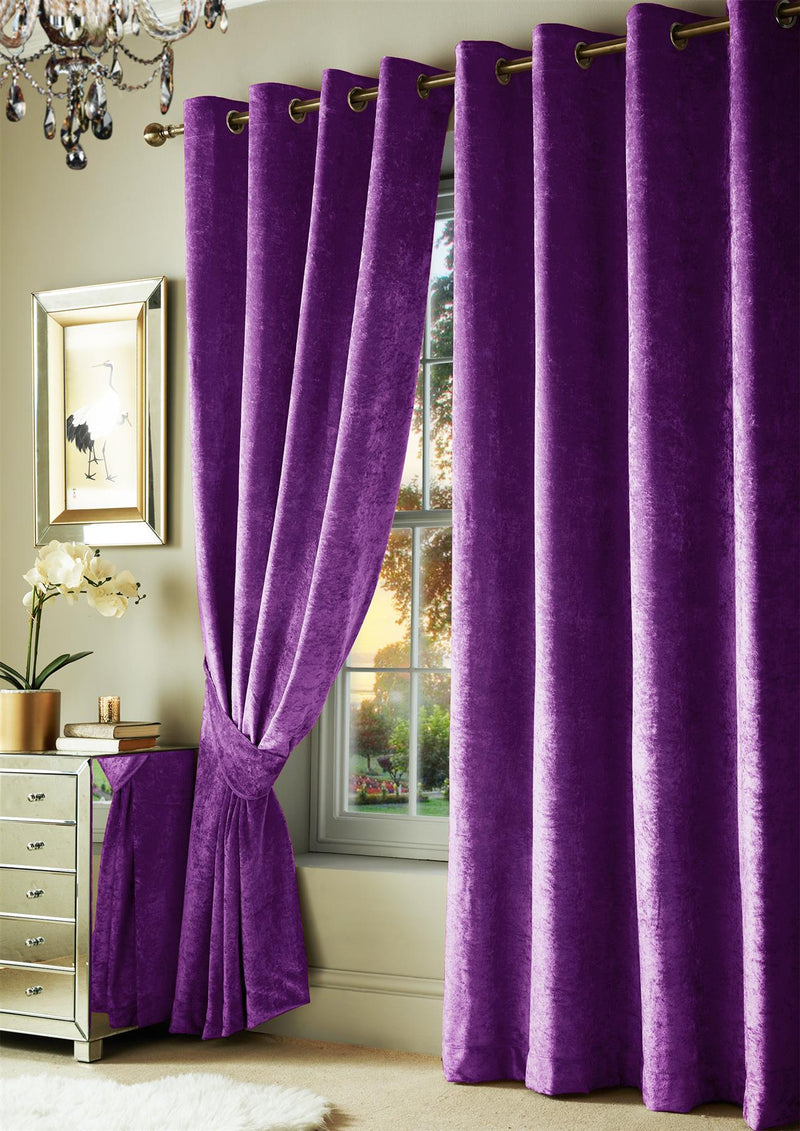 Crushed Velvet Eyelet Curtains Purple / 66 x 54" - Exclusive Deals - Exclusive Deals