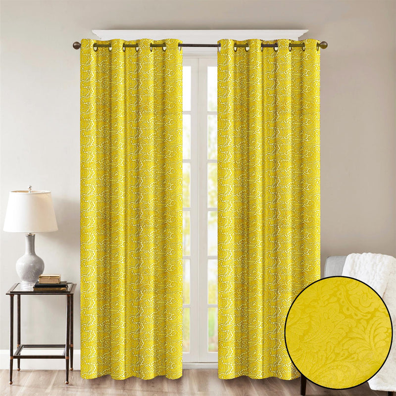 Embossed Eyelet Curtains Yellow / 66 x 54'' - Exclusive Deals - Exclusive Deals