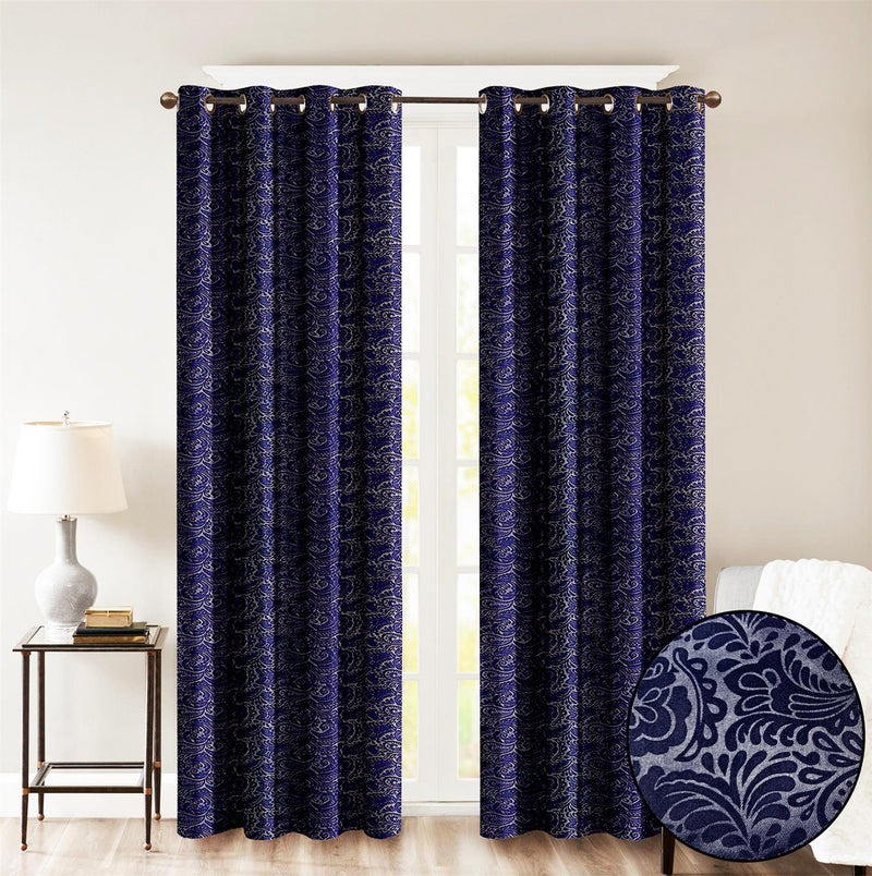 Embossed Eyelet Curtains Navy Blue / 66 x 90'' - Exclusive Deals - Exclusive Deals