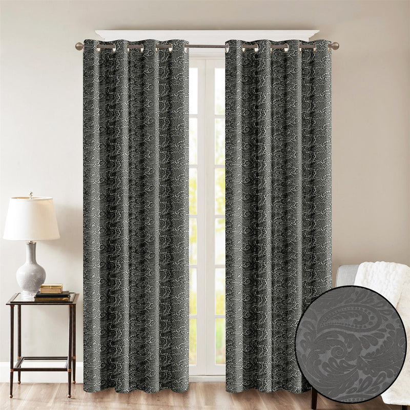 Embossed Eyelet Curtains Charcoal / 66 x 72'' - Exclusive Deals - Exclusive Deals