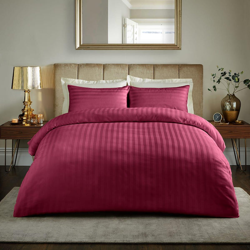 800TC Duvet Quilt Cover Bedding Set - PREMIUM SATEEN STRIPE - Housewife/Oxford PC Sateen Stripe / Double / Burgundy - Exclusive Deals Ltd - Exclusive Deals