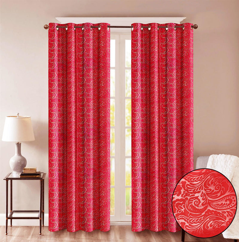 Embossed Eyelet Curtains Red / 46 x 54'' - Exclusive Deals - Exclusive Deals