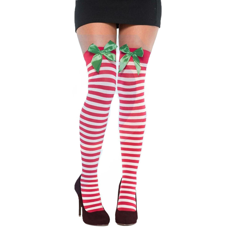 Adult Thigh High Over Knee Stockings Size 6/8 [Satin Bow Red & White] - Exclusive Deals Ltd - Exclusive Deals