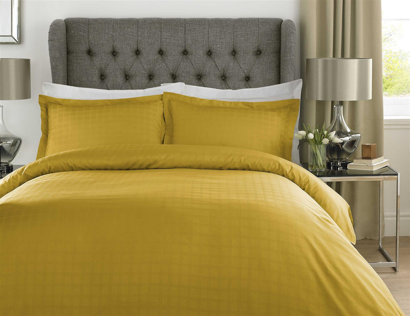 Luxury 400 TC Sateen Check Duvet Cover Bedding Set 100% Cotton High Quality 2 x Pillowcases / Oxford / Yellow - Exclusive Deals Ltd - Exclusive Deals