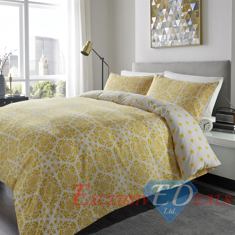 Brushed Cotton Printed Duvet Cover Leopard Check Stars Print Brushed Cotton / King / Yellow Stars - Exclusive Deals Ltd - Exclusive Deals