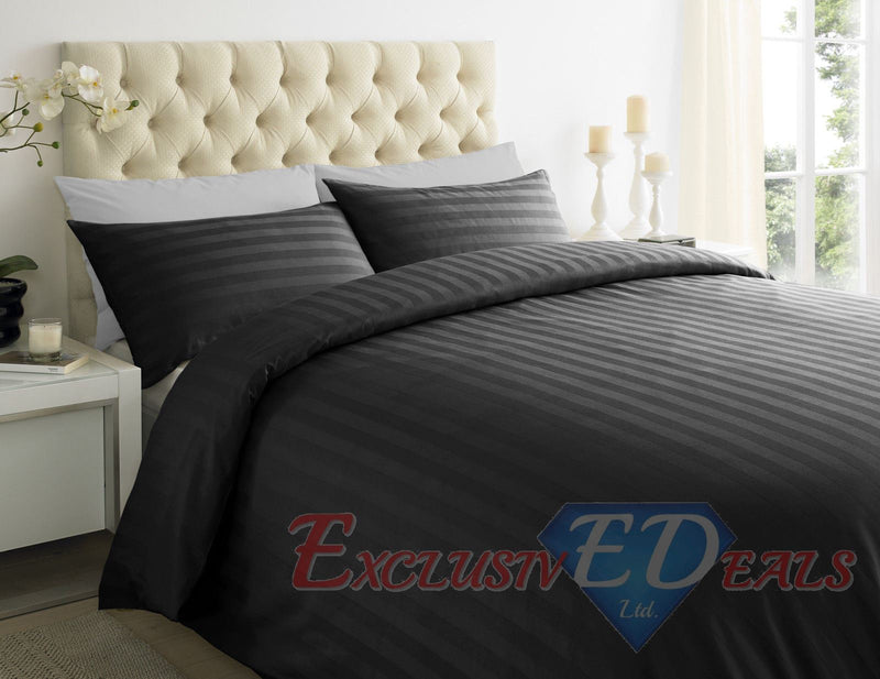 250TC 100% EGYPTIAN COTTON SATEEN STRIPE Duvet Quilt Cover Bedding Set Duvet Cover / Super King / Black - Exclusive Deals Ltd - Exclusive Deals