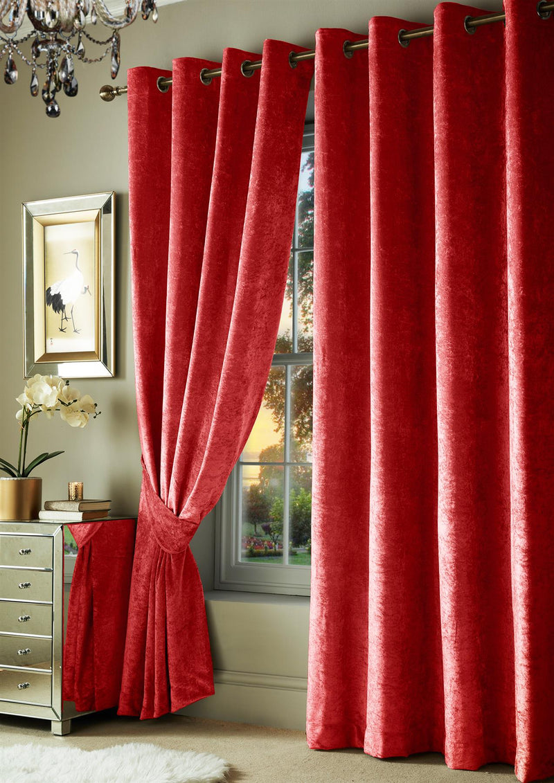 Crushed Velvet Eyelet Curtains Red / 66 x 54" - Exclusive Deals - Exclusive Deals