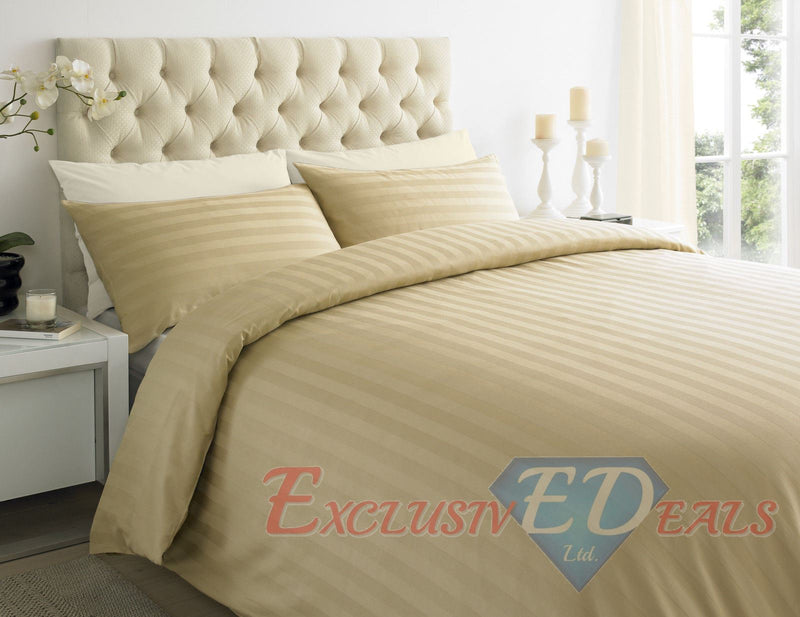 250TC 100% EGYPTIAN COTTON SATEEN STRIPE Duvet Quilt Cover Bedding Set Duvet Cover / King / Beige - Exclusive Deals Ltd - Exclusive Deals