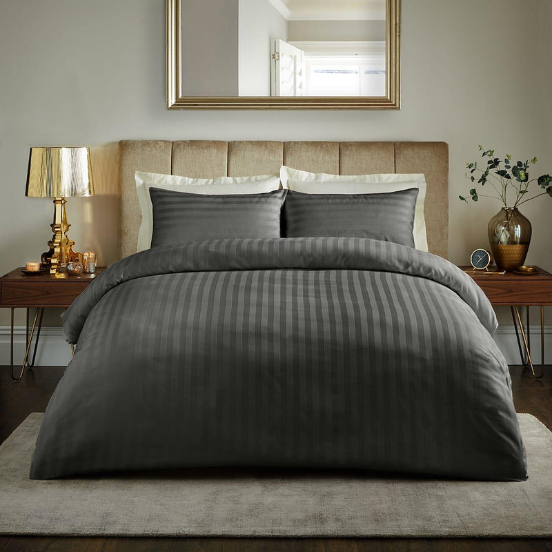 800TC Duvet Quilt Cover Bedding Set - PREMIUM SATEEN STRIPE - Housewife/Oxford PC Sateen Stripe / Single / Steel Grey - Exclusive Deals Ltd - Exclusive Deals