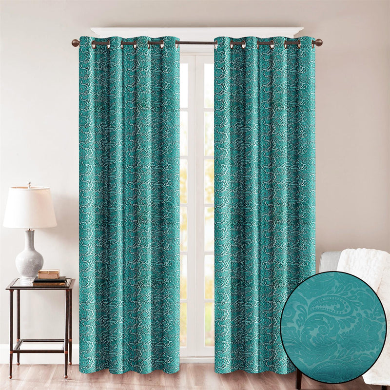 Embossed Eyelet Curtains Teal / 46 x 72'' - Exclusive Deals - Exclusive Deals