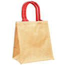 Mini Jute Bags Various Colours (H25xW24) Natural with Red Handle - Exclusive Deals Ltd - Exclusive Deals
