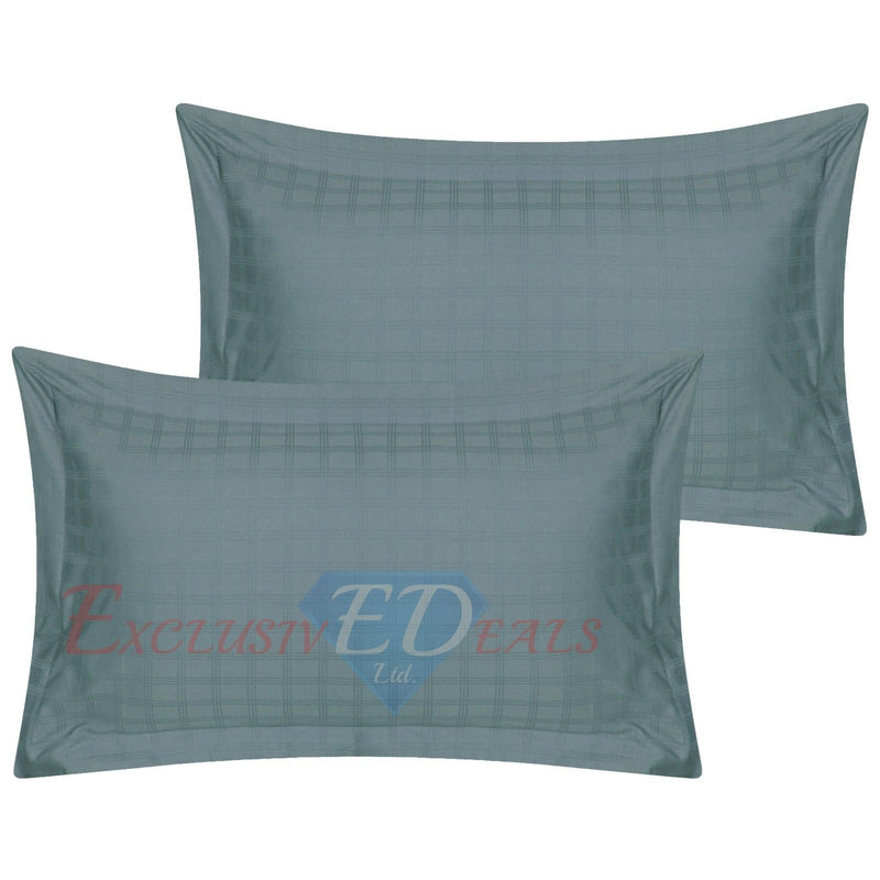 Luxury 400 TC Sateen Check Duvet Cover Bedding Set 100% Cotton High Quality 2 x Pillowcases / Oxford / Blue - Exclusive Deals Ltd - Exclusive Deals