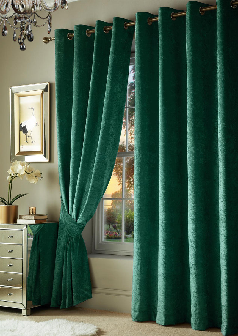 Crushed Velvet Eyelet Curtains Emerald Green / 66 x 90" - Exclusive Deals - Exclusive Deals