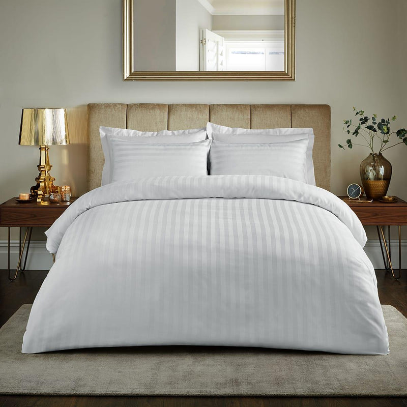 800TC Duvet Quilt Cover Bedding Set - PREMIUM SATEEN STRIPE - Housewife/Oxford PC Sateen Stripe / Single / White - Exclusive Deals Ltd - Exclusive Deals