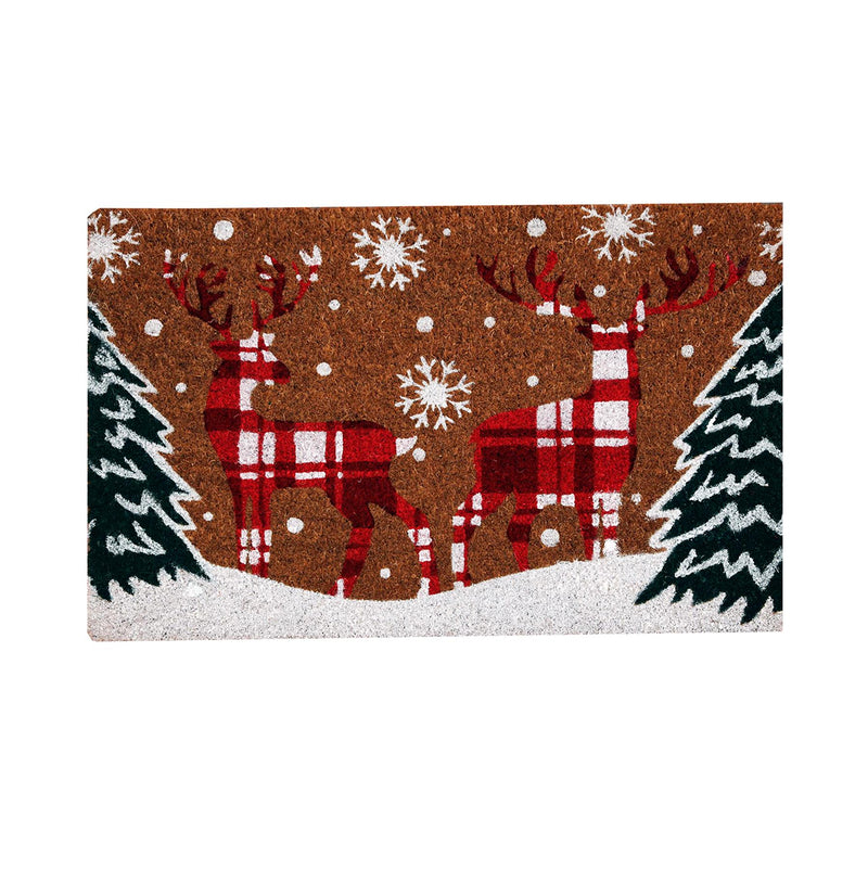 Checked Reindeers Christmas Coir Door Anti-Slip Mat 40 x 60cm - Exclusive Deals - Exclusive Deals