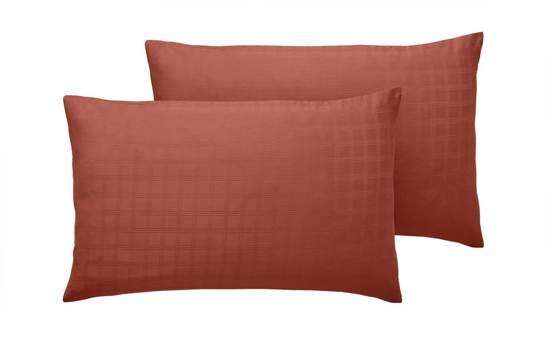 Luxury 400 TC Sateen Check Duvet Cover Bedding Set 100% Cotton High Quality 2 x Pillowcases / Housewife / Rust Orange - Exclusive Deals Ltd - Exclusive Deals