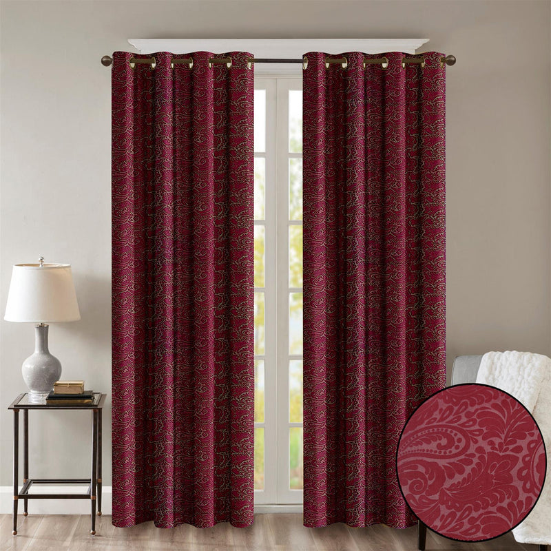 Embossed Eyelet Curtains Burgundy Wine / 66 x 54'' - Exclusive Deals - Exclusive Deals