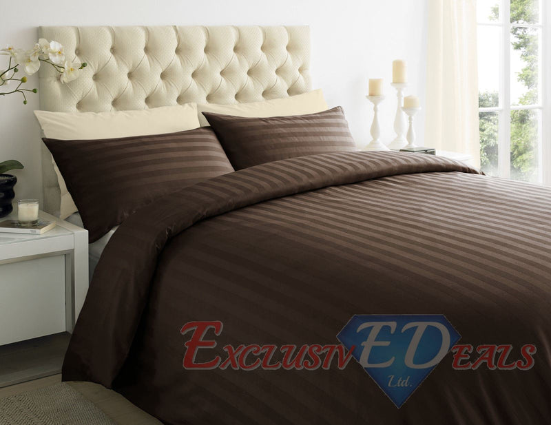 250TC 100% EGYPTIAN COTTON SATEEN STRIPE Duvet Quilt Cover Bedding Set Duvet Cover / Single / Brown - Exclusive Deals Ltd - Exclusive Deals