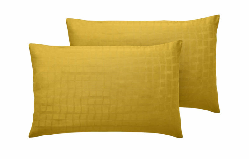 400 TC Sateen Check Housewife Pillowcase 45 x 75cm Mustard Yellow - Exclusive Deals - Exclusive Deals