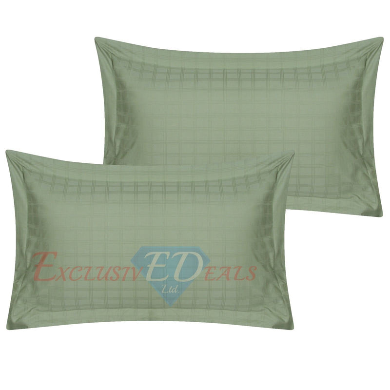 Luxury 400 TC Sateen Check Duvet Cover Bedding Set 100% Cotton High Quality 2 x Pillowcases / Oxford / Green - Exclusive Deals Ltd - Exclusive Deals