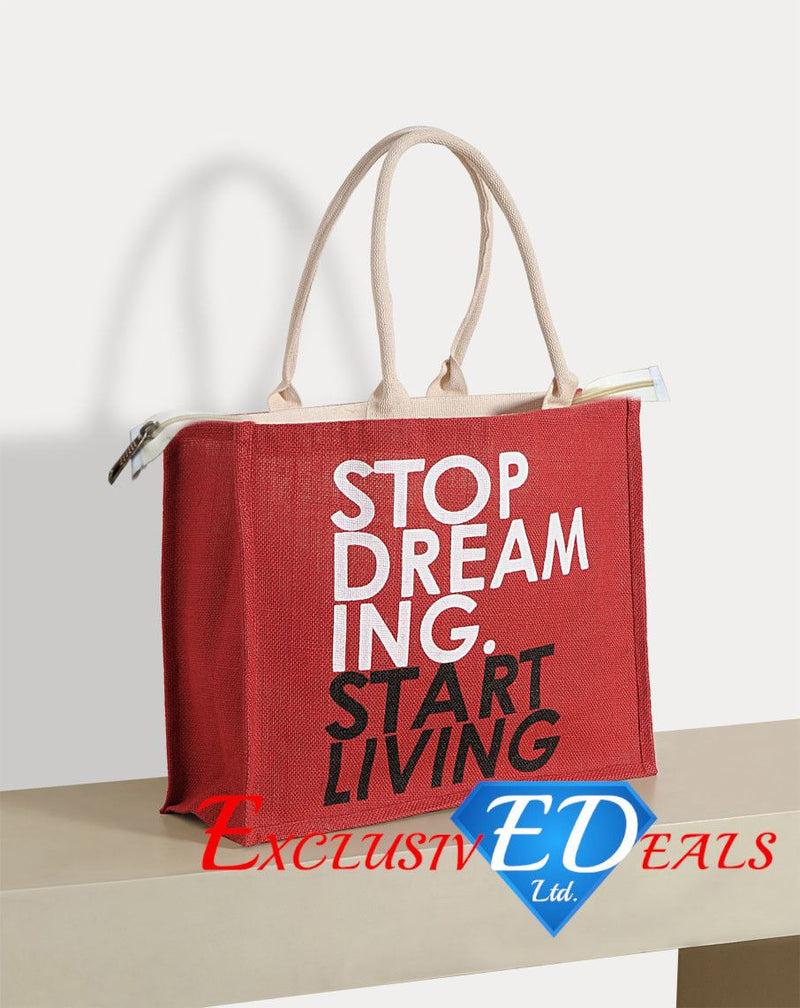 Stop Dreaming Start Living Jute Shopping Bag Hessian - Exclusive Deals Ltd - Exclusive Deals