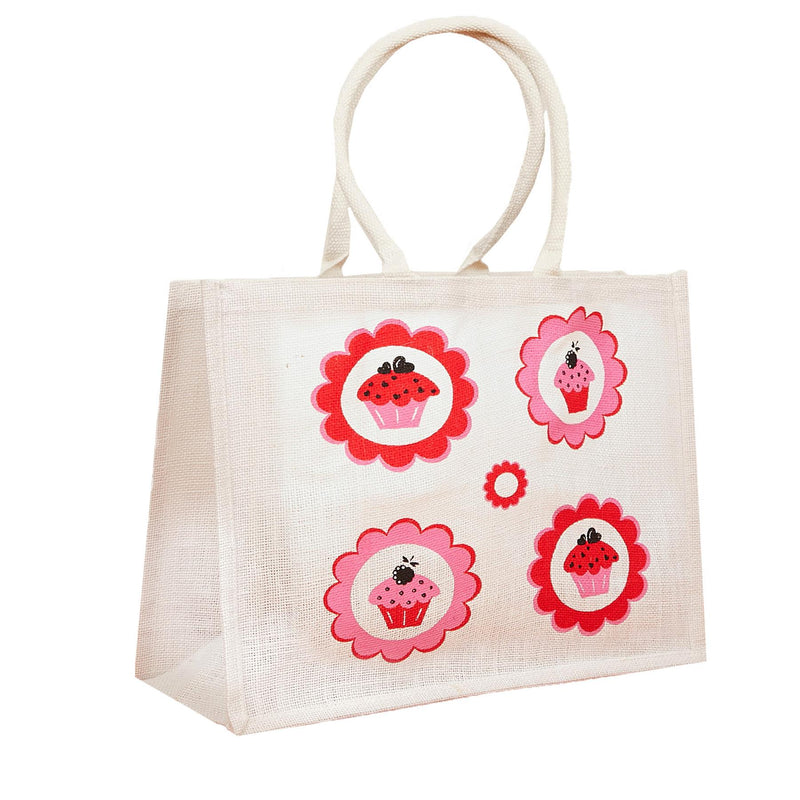 Large Jute Shopping Bags Pink Cupcakes - Exclusive Deals - Exclusive Deals