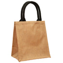 Mini Jute Bags Various Colours (H25xW24) Natural with Black Handle - Exclusive Deals Ltd - Exclusive Deals