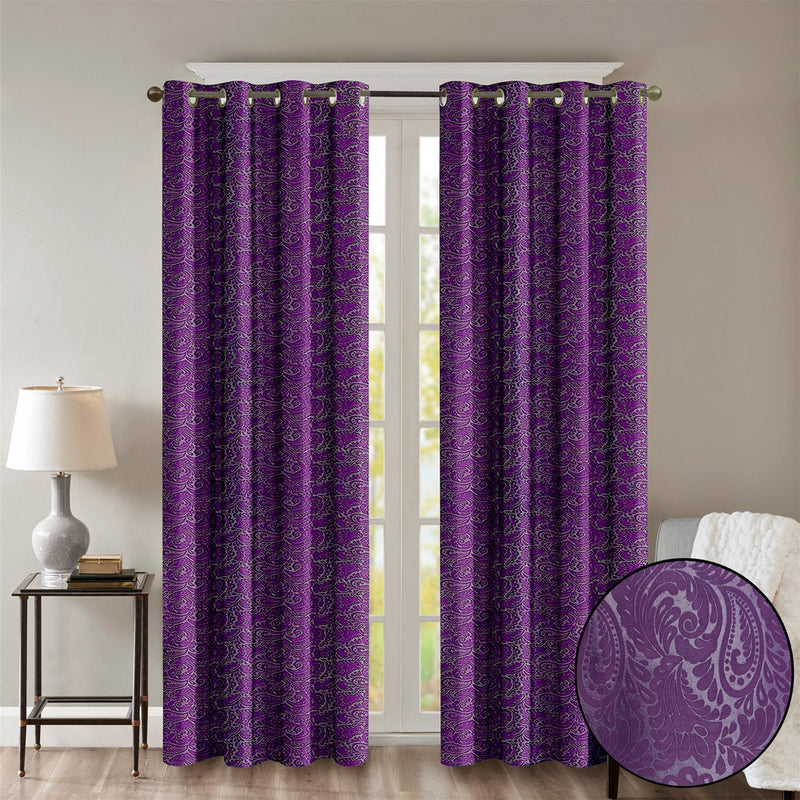 Embossed Eyelet Curtains Purple / 46 x 54'' - Exclusive Deals - Exclusive Deals
