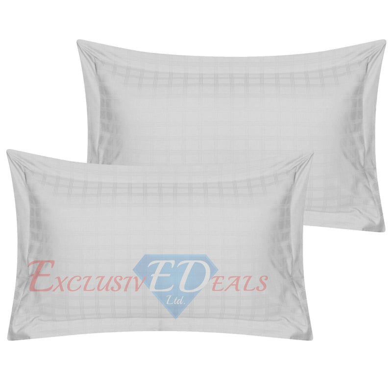Luxury 400 TC Sateen Check Duvet Cover Bedding Set 100% Cotton High Quality 2 x Pillowcases / Oxford / White - Exclusive Deals Ltd - Exclusive Deals