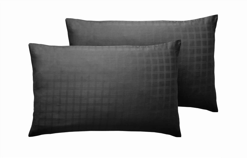 400 TC Sateen Check Housewife Pillowcase 45 x 75cm Black - Xquisite Home Furnishings - Exclusive Deals