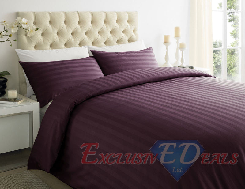 250TC 100% EGYPTIAN COTTON SATEEN STRIPE Duvet Quilt Cover Bedding Set Duvet Cover / Single / Plum - Exclusive Deals Ltd - Exclusive Deals