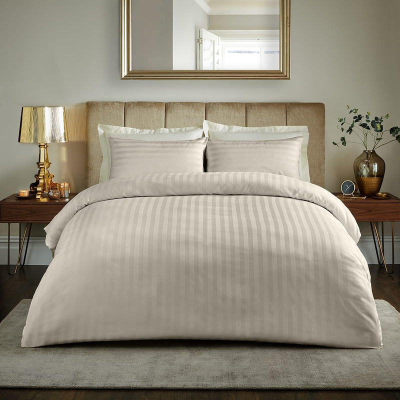 800TC Duvet Quilt Cover Bedding Set - PREMIUM SATEEN STRIPE - Housewife/Oxford PC Sateen Stripe / Single / Beige - Exclusive Deals Ltd - Exclusive Deals