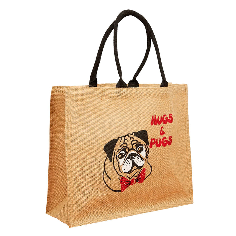 Large Jute Shopping Bags Hugs & Pugs - Exclusive Deals - Exclusive Deals