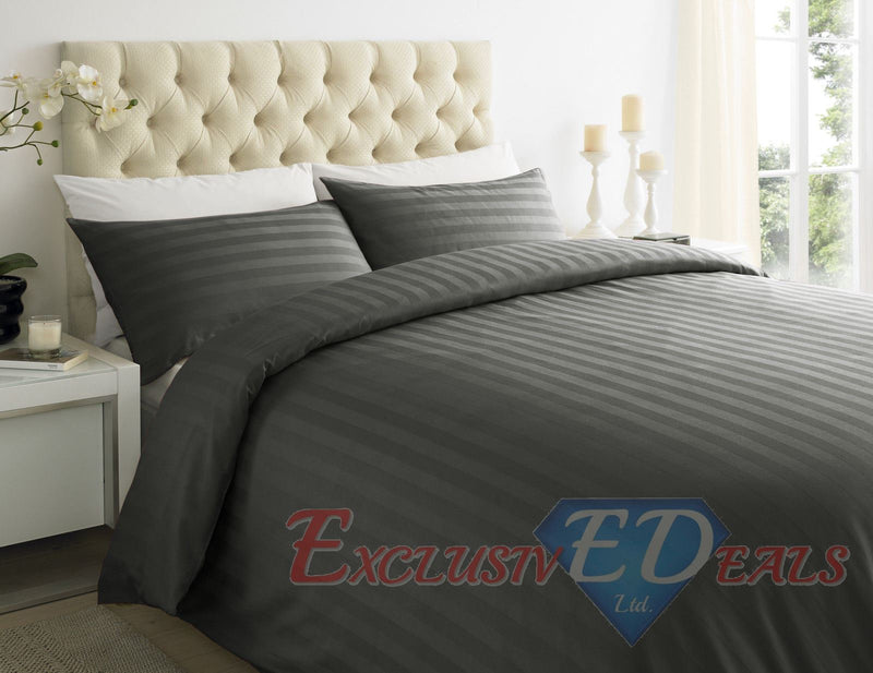250TC 100% EGYPTIAN COTTON SATEEN STRIPE Duvet Quilt Cover Bedding Set Duvet Cover / Double / Steel Grey - Exclusive Deals Ltd - Exclusive Deals